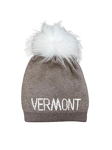 Linda Richards Vermont Pom Top Beanie in Taupe (view 1)