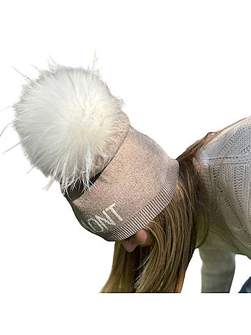 Linda Richards Vermont Pom Top Beanie in Taupe (view 2)