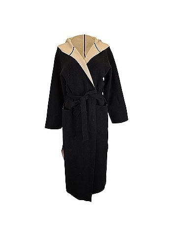 Max Mara Max Mara Pavidi Long Hooded Wrap Coat in Black and Nude Wool (view 1)