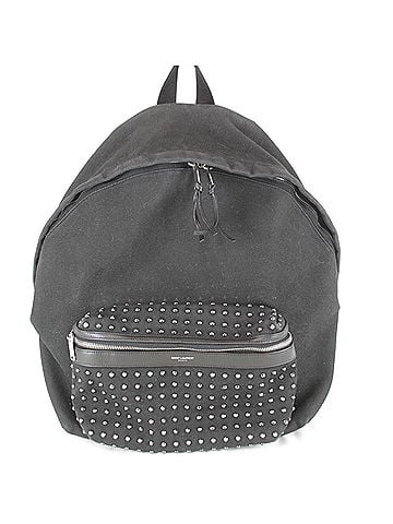 Yves Saint Laurent YVES SAINT LAURENT Studded Backpack, Cotton Canvas, Black, Women's (view 1)