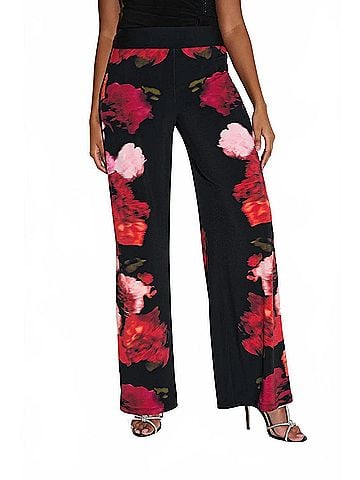 Joseph Ribkoff Floral Print Pull-On Wide Leg Pants in Black/Multi (view 2)