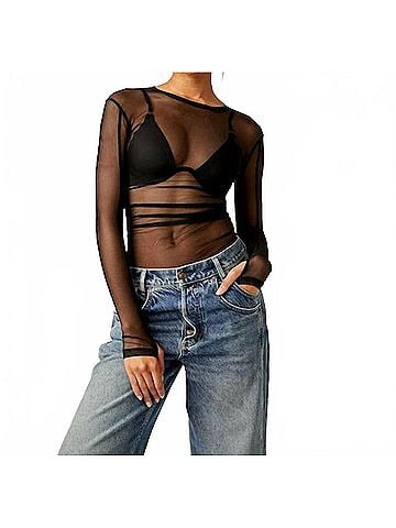 Free People Last Layer Long Sleeve Top in Black (view 2)
