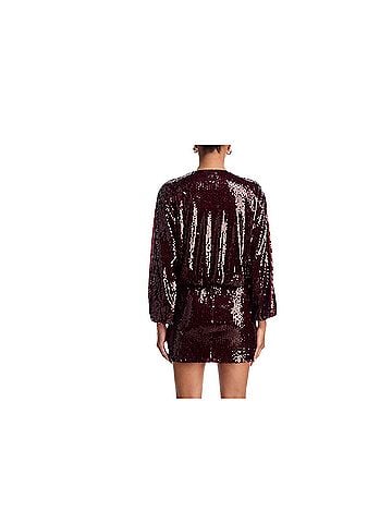 Aqua Burgundy Sequin Long Sleeve Blouson Mini Dress Cocktail Dress (view 2)