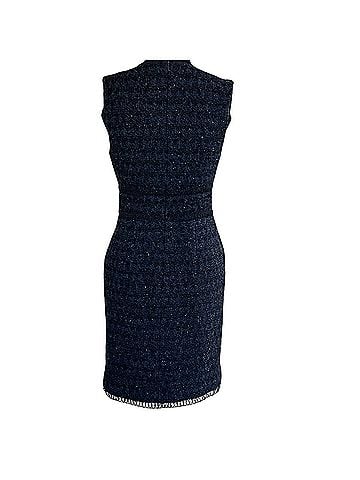 Adam Lippes Metallic Navy Boucle Wool Silk Blend Sleeveless Sheath Cocktail Dress (view 2)