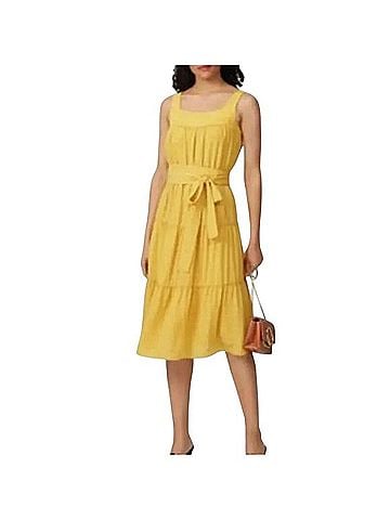 Slate & Willow Gauzy Tiered Layered Midi Tie Waist Dress Cocktail Dress (view 1)