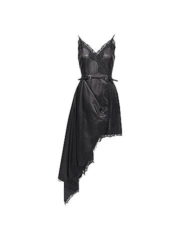 Alexander McQueen Alexander McQueen leather lace asymmetric draped dress (view 1)