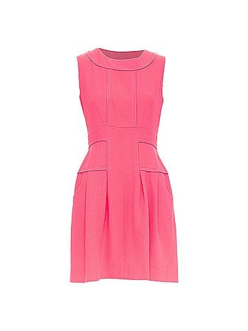 Oscar De La Renta OSCAR DE LA RENTA F10 pink wool panelled round neck pleated A-line dress US2 S (view 1)