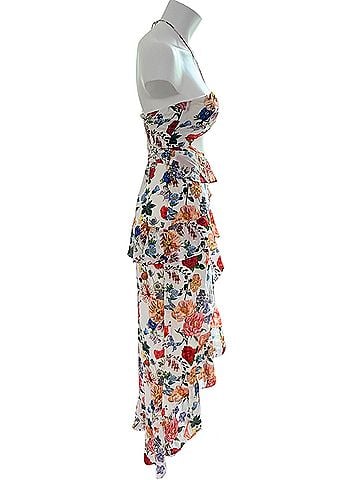 Olivaceous floral tiered High-Low ruffle Casual Dress (view 2)