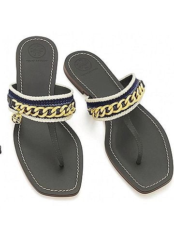 Tory Burch Women's Mini Benton Chain Thong Sandals in Poblano (view 2)