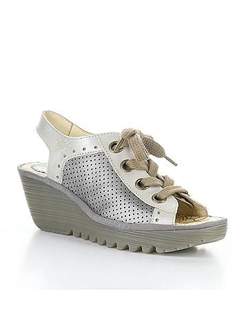 FLY London Women's Yuta Wedge Sandals in Silver Metal (view 1)