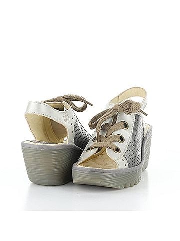 FLY London Women's Yuta Wedge Sandals in Silver Metal (view 2)