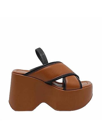 Vic Matie Women's Cognac Criss Cross Platform Sandal in Brown (view 1)