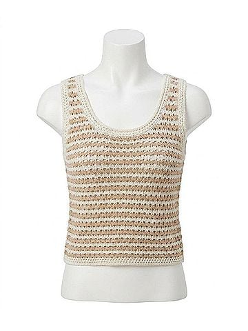 Blu Pepper Stripe Crochet Knit Tank Top in Taupe (view 1)