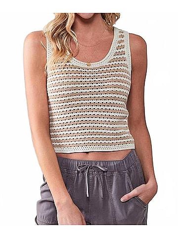 Blu Pepper Stripe Crochet Knit Tank Top in Taupe (view 2)