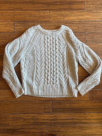 Autumn Cashmere Women's Fisherman Cable Crew Sweater With Pleat Sleeve in Husky (view 2)