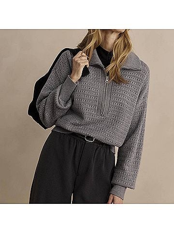 Varley Darla Half Zip Knit Sweater in Silver Filigree Melange (view 2)