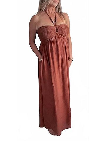 Blu Pepper Halter Maxi Dress in Brown (view 2)