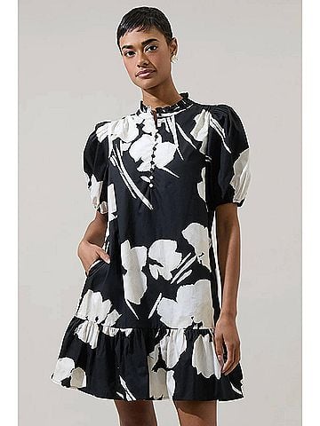 Sugarlips Shadow Floral Minley Shift Dress in Black (view 2)
