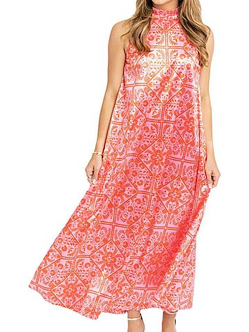 Karlie Dynasty Silky Floral Mock Neck Dress in Pink (view 2)