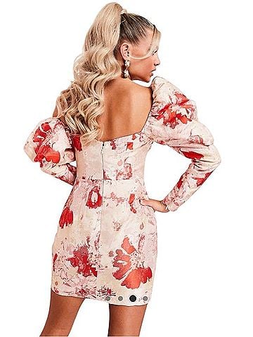 ASOS Luxe Puff Sleeve with Fallen Shoulder Mini Dress Cocktail Dress (view 2)