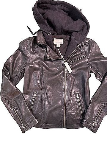 Caslon Black Leather Hooded Moto Jacket Jacket (view 1)