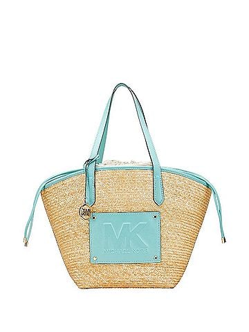 Michael Kors Michael Kors Tote Bag, Basket Beige, Light Blue, Straw Leather, Women's, (view 1)