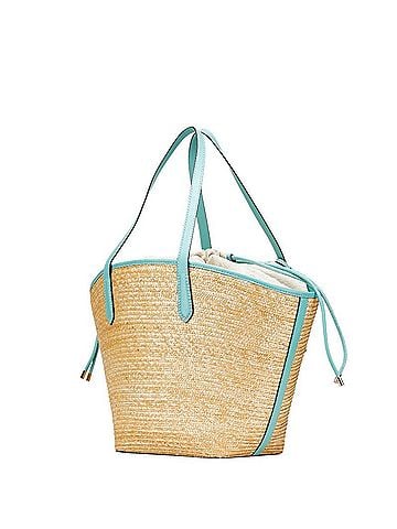 Michael Kors Michael Kors Tote Bag, Basket Beige, Light Blue, Straw Leather, Women's, (view 2)