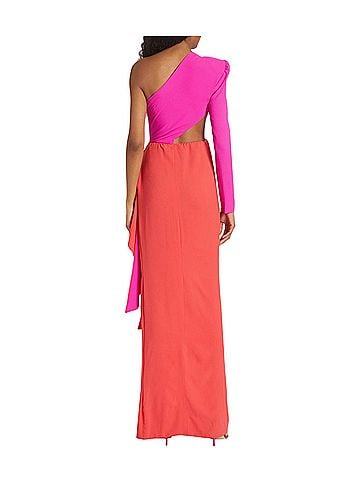 Michael Costello Evelyn One-Shoulder Colorblocked Draped Gown Cocktail Dress (view 2)