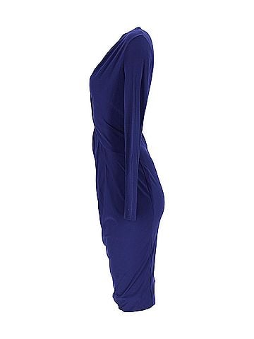 Max Mara Max Mara Draped Long Sleeve Dress in Blue Silk (view 2)