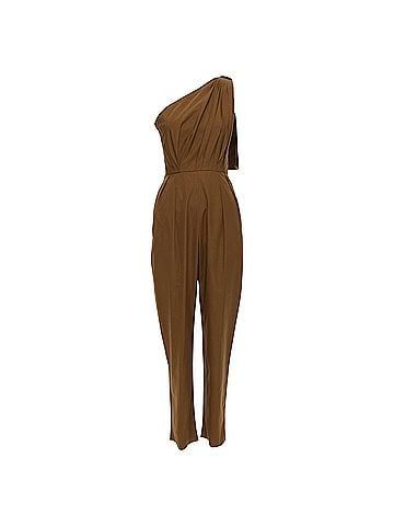 Max Mara Max Mara Avola cotton poplin one shoulder leather trim jumpsuit (view 1)
