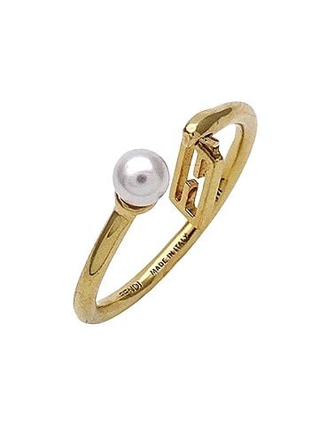 Fendi Fendi ring for women, brand name ring, metal, faux pearl, gold, size M. (view 1)