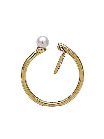 Fendi Fendi ring for women, brand name ring, metal, faux pearl, gold, size M. (view 2)