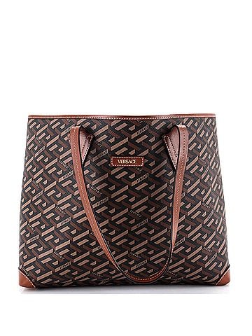Versace Shopping Tote (Outlet) Printed La Greca Signature Coated Canvas Medium (view 1)