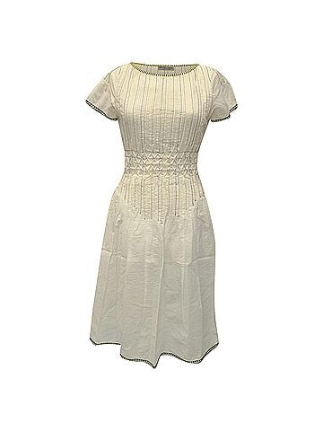 Bottega Veneta Bottega Veneta Short Sleeve Colorful Stitch Midi Dress in White Cotton (view 1)