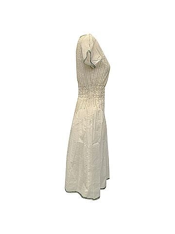 Bottega Veneta Bottega Veneta Short Sleeve Colorful Stitch Midi Dress in White Cotton (view 2)