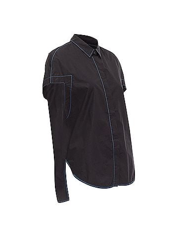 MARNI MARNI black blue topstitched round shoulder 3D cut boxy shirt IT40 S (view 1)