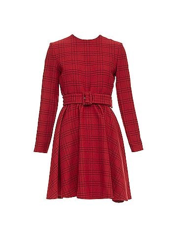 Christian Dior CHRISTIAN DIOR 2018 red plaid check virgin wool belted A-line dress FR36 S (view 1)
