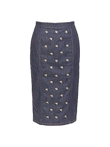 Christian Dior CHRISTIAN DIOR indigo blue denim glass metal bead embellished midi skirt FR36 S (view 1)