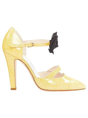 Chanel Chanel 14C butter yellow patent leather CC logo bow maryjane pumps EU37.5 (view 2)
