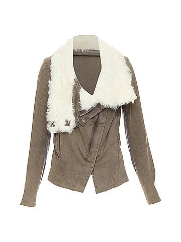 Helmut Lang HELMUT LANG cream lambskin fur collar brown cotton blend flare jacket M (view 1)