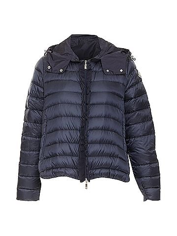 Moncler MONCLER Dorothee Guibbotto navy nylon ruffle trim hooded jacket Sz2 M (view 1)