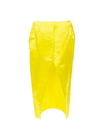 Prada PRADA 2022 Raf Simons Runway yellow satin split high waisted midi skirt IT42 M (view 1)