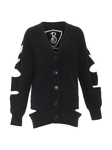 Burberry BURBERRY Nyla black cream merino wool cashmere logo intarsia cut out cardigan S (view 2)