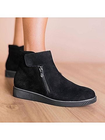 L'Amour Des Pieds Women's Jaidly Leather Round Toe Bootie in Black (view 2)