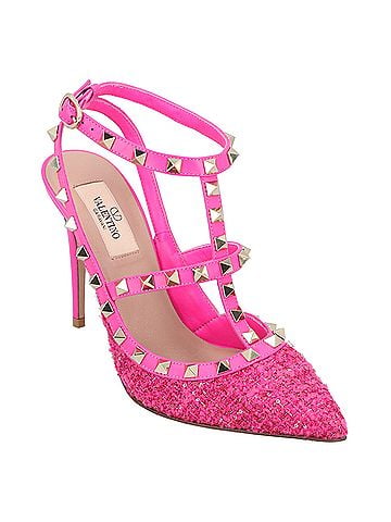 Mario Valentino Valentino Caged 100 Tweed & Leather Pump Pink (view 1)