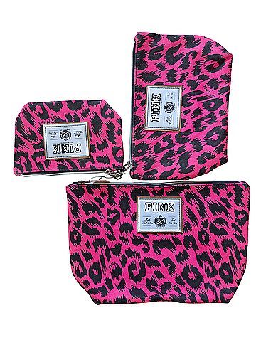 Victoria's Secret Pink Neon Leopard Print Logo Set of 3 Makeup Bag (view 1)