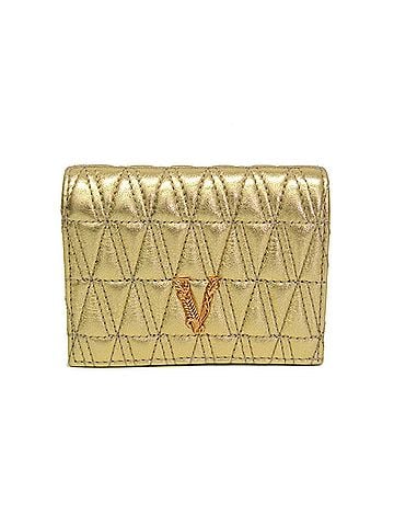 Versace Versace Visetos Quilted Leather Compact Wallet Women's Leather Wallet (bi-fold) Gold,Black (view 1)