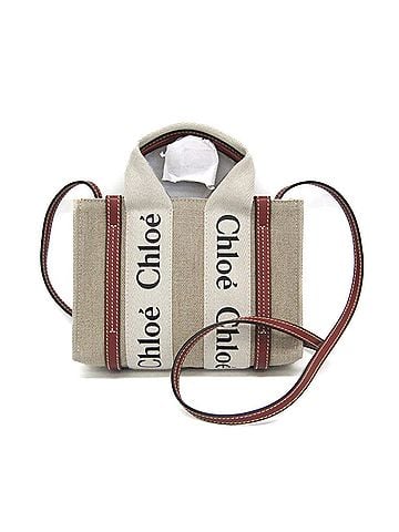 Chloé Chloé Woody Mini CHC22AP237I266J5 Women's Linen,Leather Shoulder Bag Light Beige (view 1)