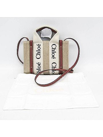 Chloé Chloé Woody Mini CHC22AP237I266J5 Women's Linen,Leather Shoulder Bag Light Beige (view 2)