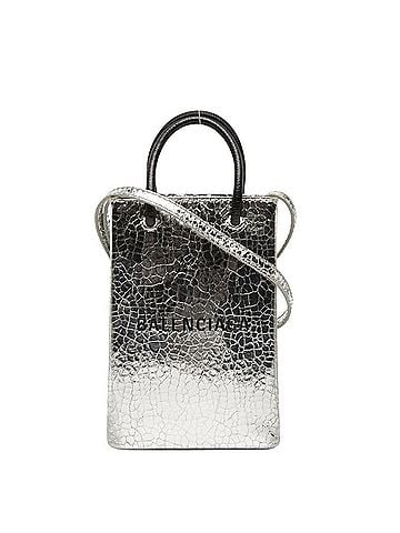 Balenciaga Balenciaga Shopping Phone Holder Crossbody Shoulder Bag, Silver Leather, Women's BALENCIAGA (view 1)